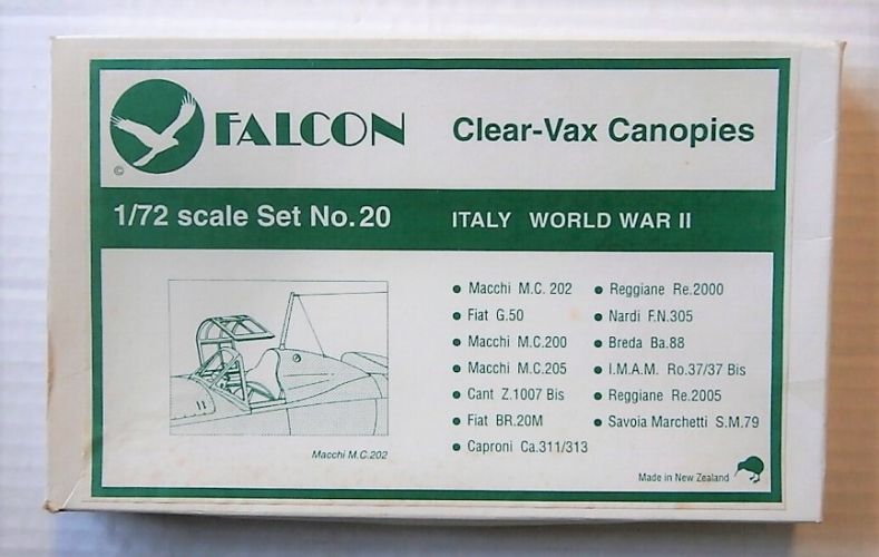 FALCON 1/72 CLEAR-VAX CANOPIES SET 20 ITALY WORLD WAR II