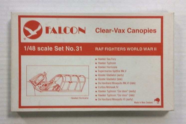 FALCON 1/48 CLEAR-VAX CANOPIES SET NO. 31 RAF FIGHTERS WORLD WAR II