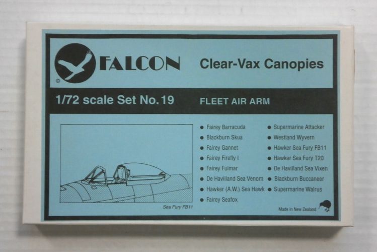 FALCON 1/72 CLEAR-VAX CANOPIES SET NO. 19 FLEET AIR ARM