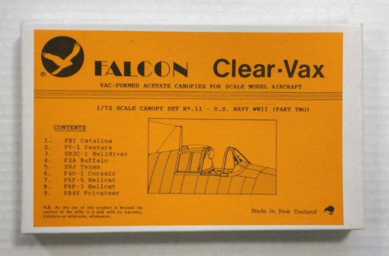 FALCON 1/72 CLEAR-VAX CANOPIES SET NO. 11 U.S. NAVY WWII  PART TWO 
