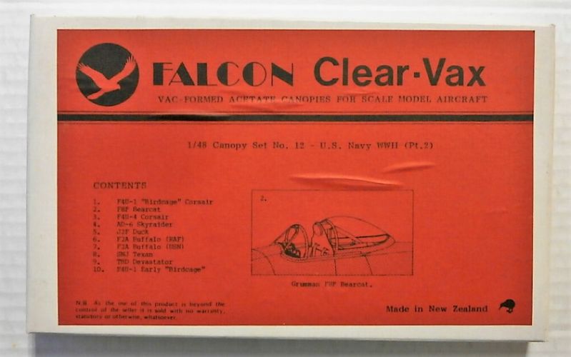 FALCON 1/48 CLEAR-VAX CANOPIES SET No12 US NAVY WWII PT2