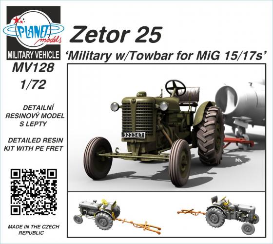PLANET MODELS 1/72 MV128 ZETOR 25 MILTARY WITH TOWBAR FOR MIG 15/17 