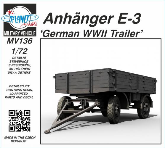 PLANET MODELS 1/72 MV136 AHANGER E-3 GERMAN WWII TRAILER