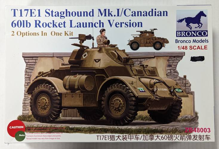 BRONCO 1/48 48003 T17E1 STAGHOUND MK.I/CANADIAN 60LB ROCKET LAUNCH VERSION