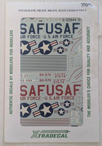 XTRADECAL 1/72 3529.72103 B-57B RB-57E WB-57C B-57G CANBERRA PART 2