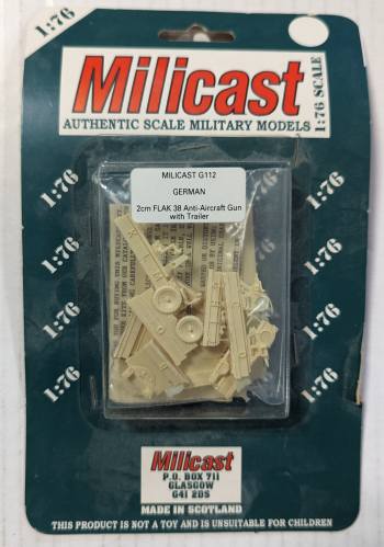 MILICAST  1/76 G112 GERMAN 2CM FLAK 38 ANTI AIRCRAFT GUN WITH TRAILER