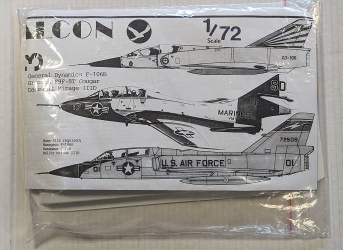 FALCON 1/72 TRIPLE CONVERSION KIT FOR HASEGAWA F-106A  F9F-8  HELLER MIRAGE IIIE