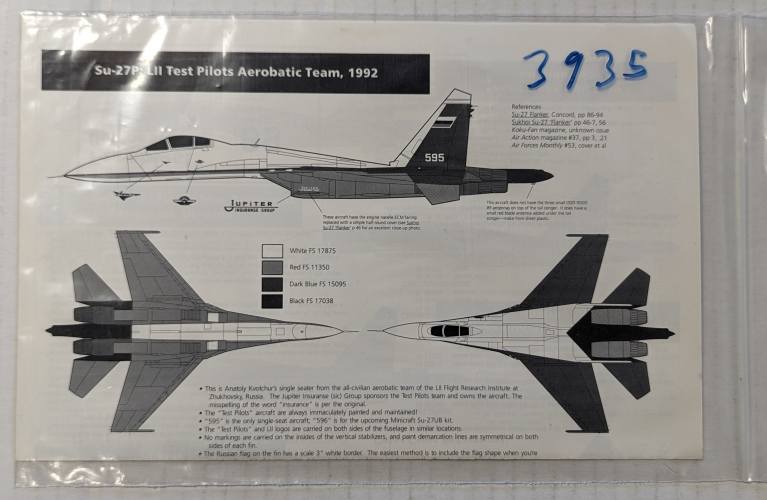 DISCOUNT DECALS  3935. CUTTING EDGE DECALS SU-27P LII TEST PILOTS AEROBATIC TEAM  1992