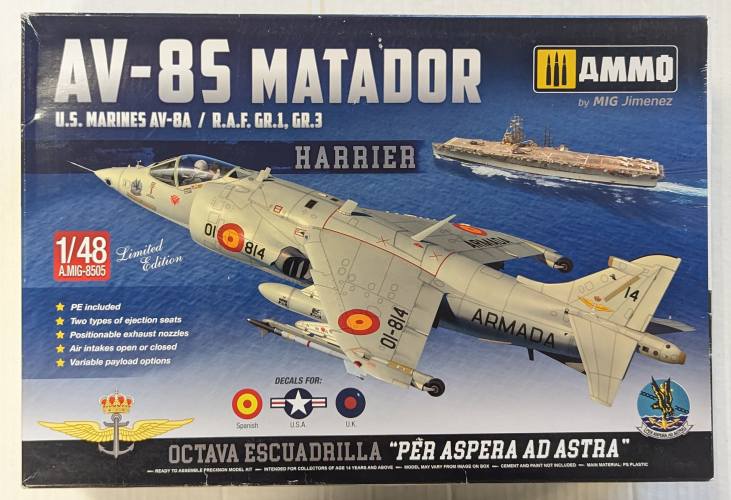 AMMO BY MIG JIMENEZ 1/48 8505  AV-8S MATADOR U.S. MARINES AV-8A. R.A.F. GR.1  GR.3