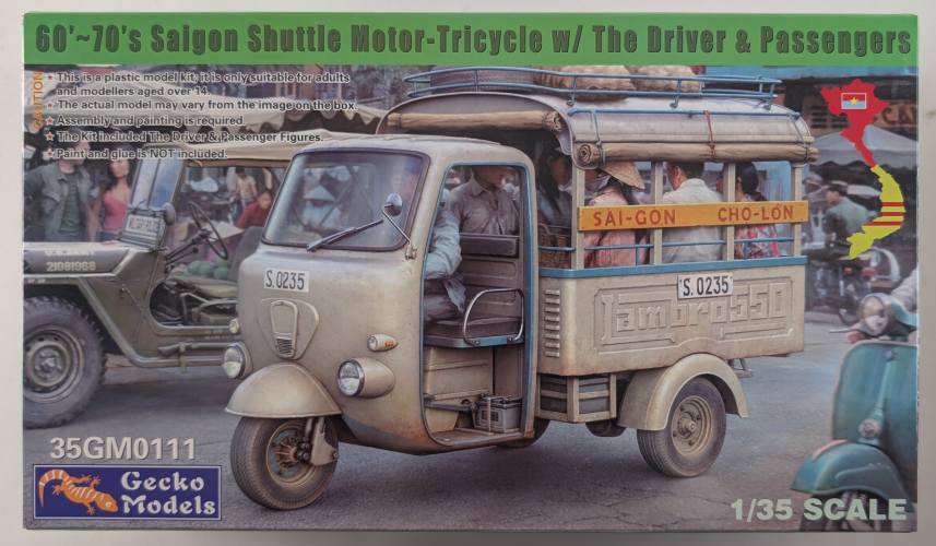 GECKO MODELS 1/35 35GM0111 60-70S SAIGON SHUTTLE MOTOR TRICYCLE /W DRIVER AND PASSENGERS GECKO MODELS 1/35 35GM0111 60-70S SAIGON SHUTTLE MOTOR TRICYCLE /W DRIVER AND PASSENGERS