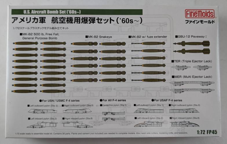 FINEMOLDS 1/72 FP45 U.S. AIRCRAFT BOMB SET 60S