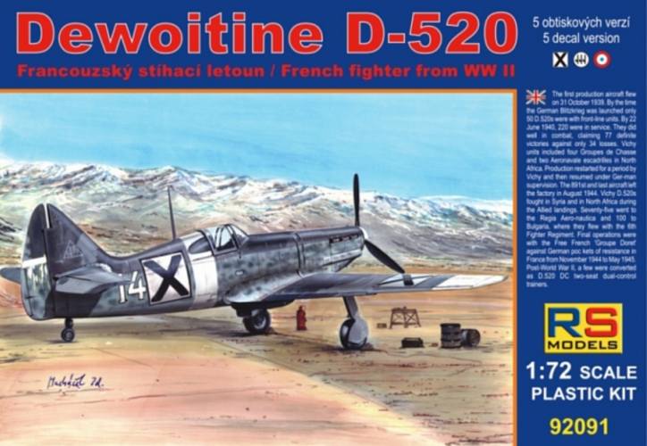 RS MODELS 1/72 92091 DEWOITINE D-520 WWII FRENCH FIGHTER