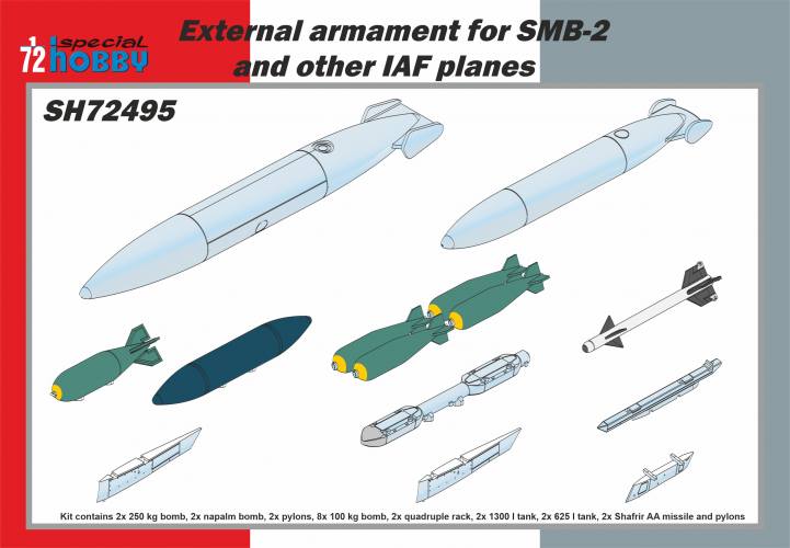 SPECIAL HOBBY 1/72 72495 EXTERNAL ARMAMENT FOR SMB-2 AND OTHER IAF PLANES