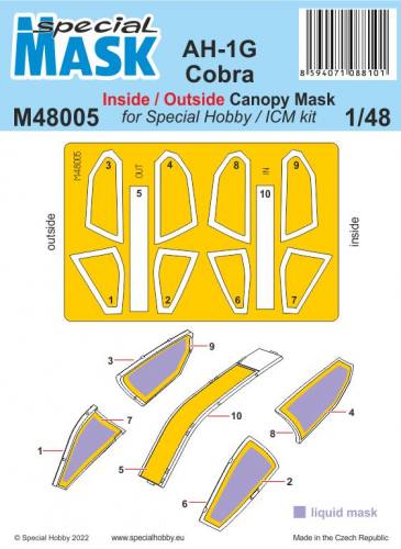 SPECIAL MASK 1/48 48005 AH-1G COBRA INSIDE/OUTSIDE CANOPY MASK FOR SPECIAL HOBBY/ICM
