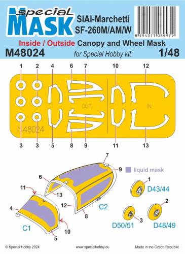SPECIAL MASK 1/48 48024 SIAI-MARCHETTI SF-260M/AM/W INSIDE OUTSIDE CANOPY AND WHEEL MASK