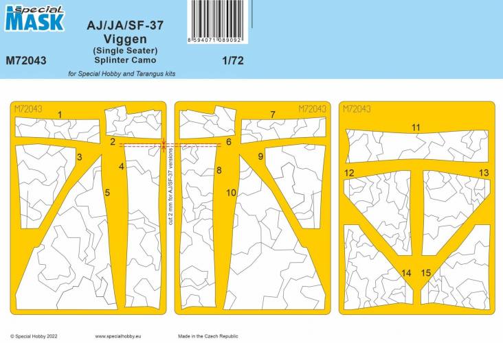 SPECIAL MASK 1/72 72043 AJ/JA/SF-37 VIGGEN SINGLE SEATER SPLINTER CAMO