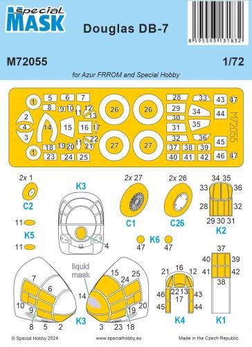 SPECIAL MASK 1/72 72055 DOUGLAS DB-7 WHEELS AND CANOPY MASK