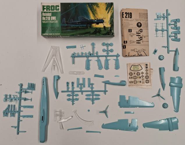 KINGKIT MODEL SCRAPYARD 1/72 FROG F.177 HEINKEL HE219 OWL NIGHT-FIGHTER  STARTED  CRACKED DECALS  