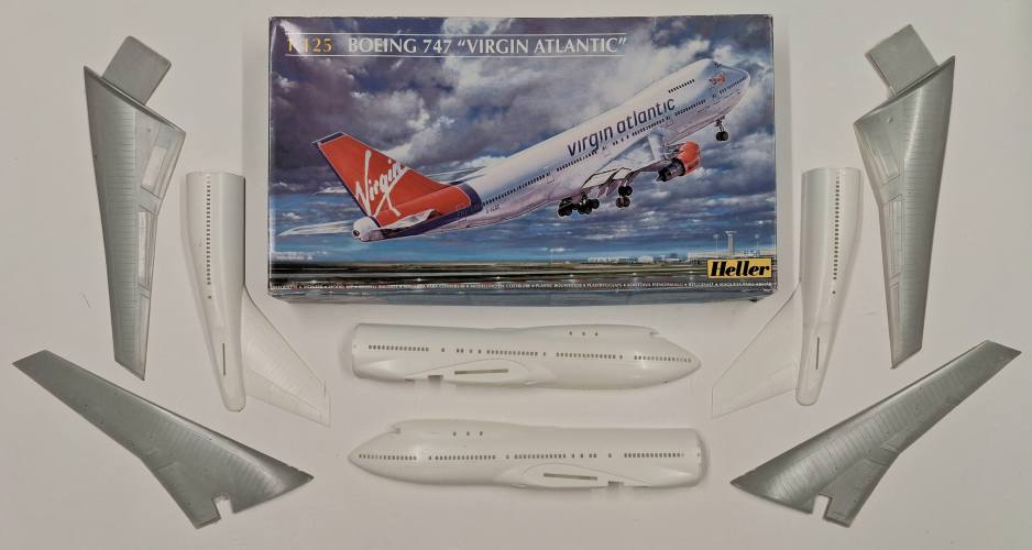 KINGKIT MODEL SCRAPYARD 1/125 HELLER 80470 BOEING 747 VIRGIN ATLANTIC  NO DECALS   NO INSTRUCTIONS 