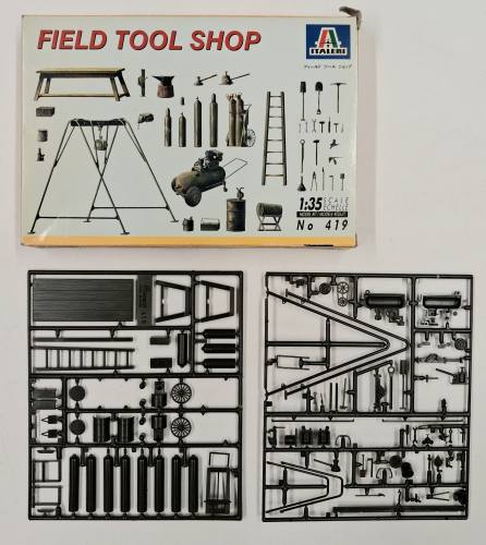 KINGKIT MODEL SCRAPYARD 1/35 ITALERI 419 FIELD TOOL SHOP  INCOMPLETE. 