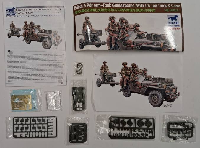 KINGKIT MODEL SCRAPYARD 1/35 BRONCO 35170 BRITISH 6PDR ANTI TANK GUN AIRBORNE WITH 1/4 TRUCK AND CREW  NO BOX 