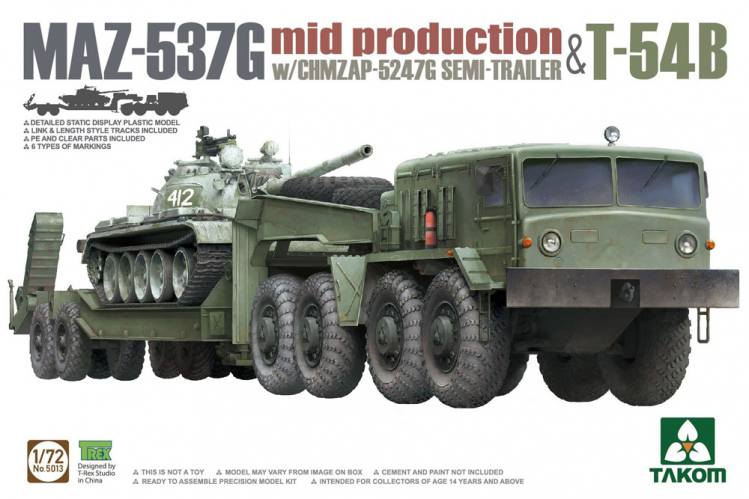 TAKOM 1/72 5013 MAZ-537G WITH CHMZAP-5247G SEMI-TRAILER   T-54B  MID PROD 