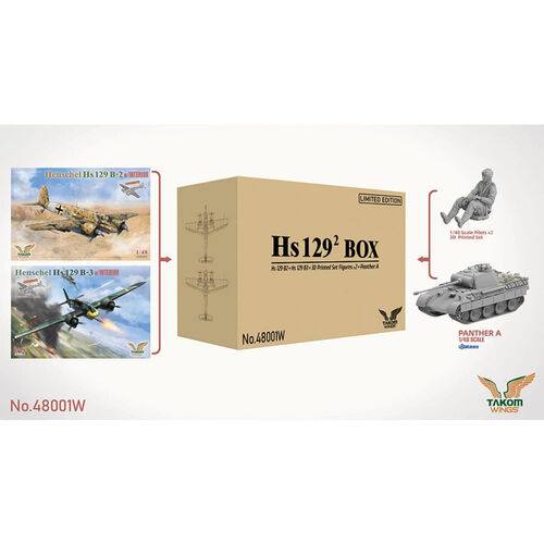 TAKOM 1/48 48001W HENSCHEL Hs 129 BIG BOX LIMITED EDITION  2 AIRCRAFT WITH 1 TANK   FIGURES 