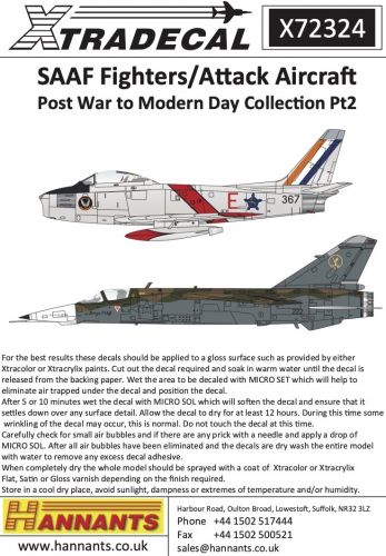 XTRADECAL 1/72 72324 SAAF FIGHTERS/ ATTACK AIRCRAFT POST WAR TO MODERN DAY COLLECTION PT2
