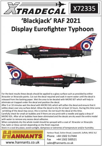 XTRADECAL 1/72 72335 BLACKJACK RAF 2021 DISPLAY EUROFIGHTER TYPHOON