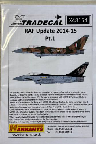 DISCOUNT DECALS 1/48 4400 X48154 XTRADECAL RAF UPDATE 2014-15 PT.1