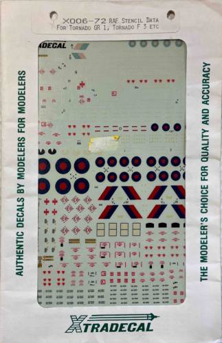 DISCOUNT DECALS 1/72 4444. X006-72 XTRADECAL RAF STENCIL DATA FOR TORNADO GR 1  TORNADO F 3 ETC