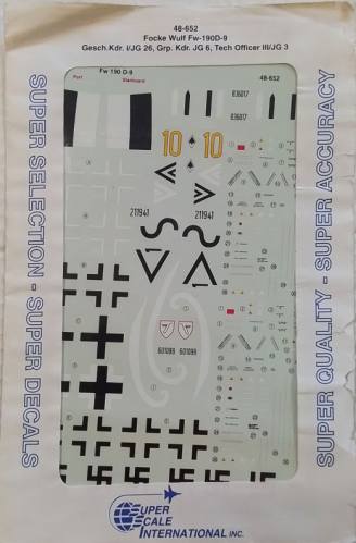 DISCOUNT DECALS 1/48 4522 SSI  48-652 FOCKE WULF FW-1900-9 GESCH KDR. I/JG 26 