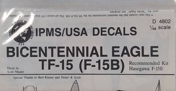 DISCOUNT DECALS 1/48 4531 D 4802 IPMS/USA DECALS BICENTENNIAL EAGLE TF-15  F-15B 