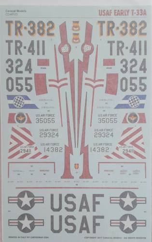 DISCOUNT DECALS 1/48 5532. CD48123 USAF EARLY T-33A CARACAL MODELS