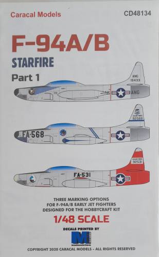 DISCOUNT DECALS 1/48 5541. CD48134 F-94A/B STARFIRE PART 1 CARACAL MODELS