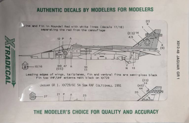 DISCOUNT DECALS 1/48 5631 X012-48 JAGUAR GR 1 TRADECAL