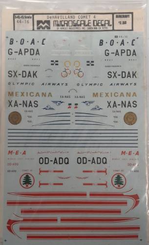 DISCOUNT DECALS 1/144 5642 44-16 DEHAVILLAND COMET 4 DECAL MICROSCALE DECAL
