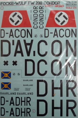 DISCOUNT DECALS 1/72 5675 72-238 FOCKE-WULF FW 200 CONDOR PRINT SCALE
