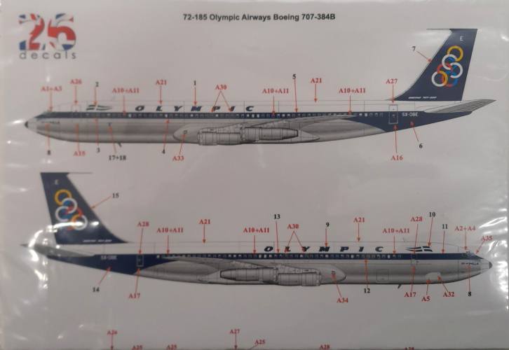 DISCOUNT DECALS 1/72 5698 72-185 OLYMPIC AIRWAYS BOEING 707-384B 26 DECALS