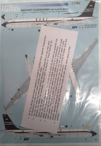 DISCOUNT DECALS 1/72 5700 72094 DECALS FOR BOEING B707-436 BOAC HAHEN