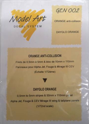 DISCOUNT DECALS 1/72 5701 GEN 002 ORANGE ANTI-COLLISION AND DAYGLO ORANGE MODEL ART