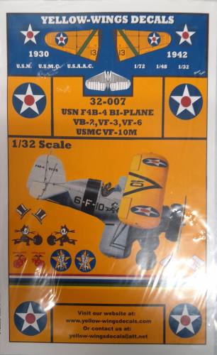 DISCOUNT DECALS 1/32 5713. 32-007 USN F4B-4 BI-PLANE YELLOW-WINGS DECALS