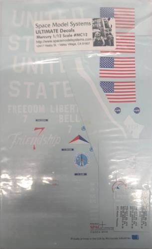 DISCOUNT DECALS  5556. MC12 MERCURY 1/12 SCALE DECALS SPACE MODEL SYSTEMS