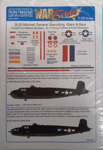 DISCOUNT DECALS 1/32 5793 KW132047 B-25 MITCHELL GENERAL STENCILLING - STARS   BARS KITS WORLD