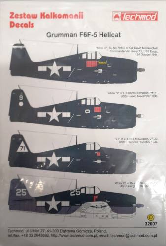 DISCOUNT DECALS 1/32 5804 32007 GRUMMAN F6F-5 HELLCAT TECHMOD