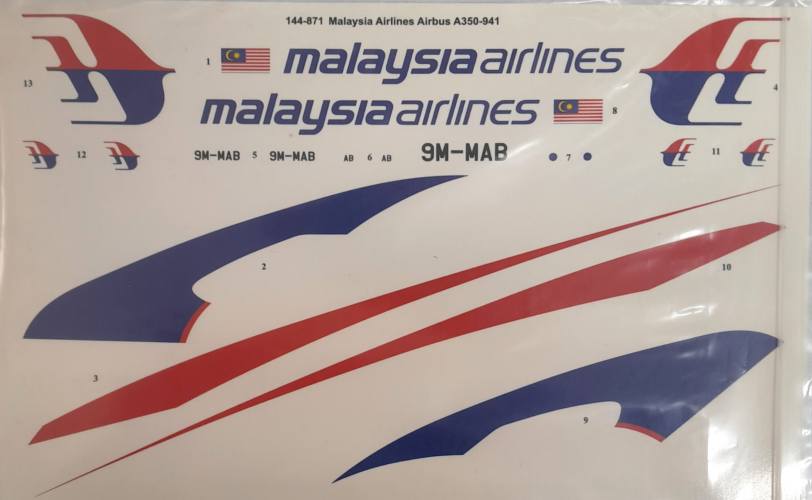 DISCOUNT DECALS 1/144 5824 144-871 MALAYSIA AIRLINES AIRBUS A350-941 26 decals
