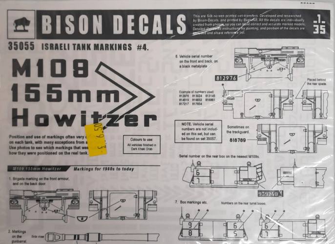 DISCOUNT DECALS 1/35 5850 35055 ISRAELI TANK MARKINGS  4 M108 155MM HOWITZER Bison Decals