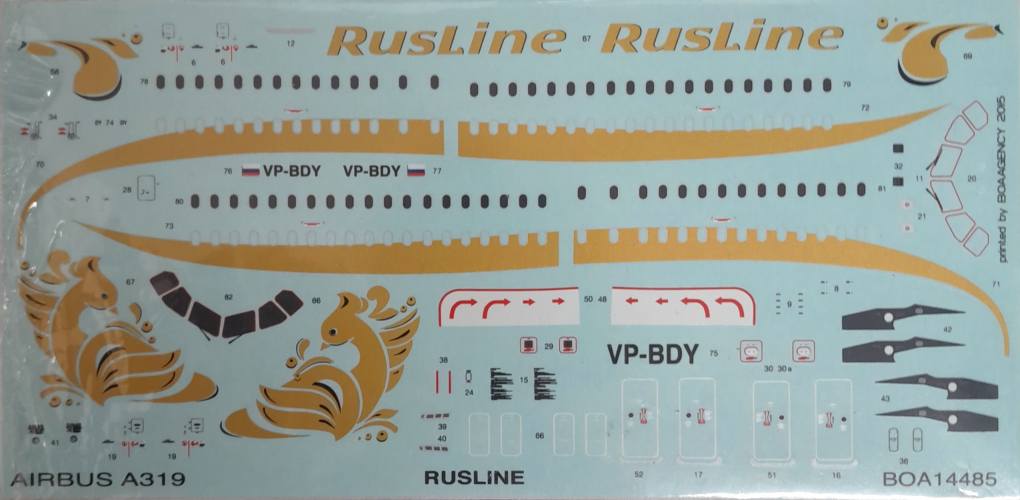 DISCOUNT DECALS 1/144 5851 BOA14485 RUSLINE AIRBUS A319 BOA DECALS