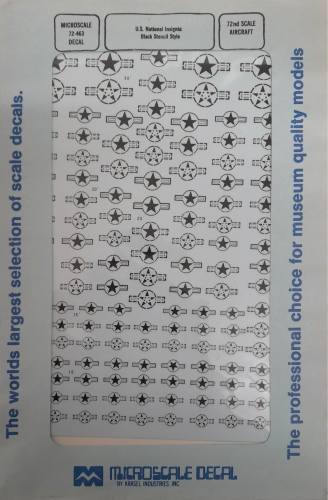 DISCOUNT DECALS 1/72 5876 72-463 U.S. NATIONAL INSIGNIA BLACK STENCIL STYLE Microscale Decal