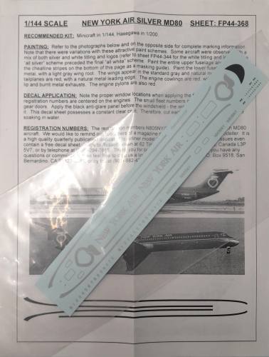 DISCOUNT DECALS 1/144 6009 FP44-368 NEW YORK AIR SILVER MD80 Flightpath